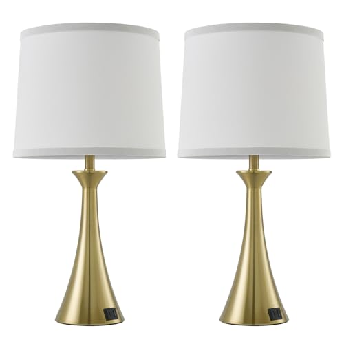 Touch Table Lamps Set of 2, 21" Bedside Lamps with USB C+A | 3 Way Dimmable Nightstand Lamps with Linen Shades, 2 LED Bulbs Included, Touch Lamp for Living Room, Bedroom and End Tables - color: Gold & White Shade