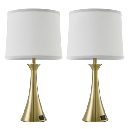 Touch Table Lamps Set of 2, 21" Bedside Lamps with USB C+A | 3 Way Dimmable Nightstand Lamps with Linen Shades, 2 LED Bulbs Included, Touch Lamp for Living Room, Bedroom and End Tables - color: Gold & White Shade
