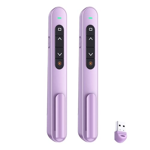 QUI 2 Pack Presentation Clicker with Volume Control, USB,Purple | RF 2.4GHz USB Presentation Remote Control,PowerPoint Clicker Slide Advancer for Computer, Laptop, Mac - color: Purple