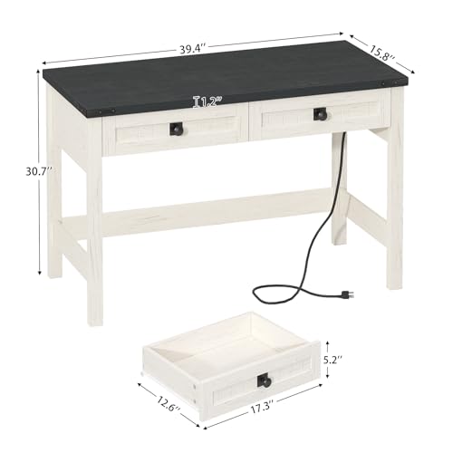 39 Inch Farmhouse Small Computer Desk with Drawers for Bedroom, Home Office - color: Black and White