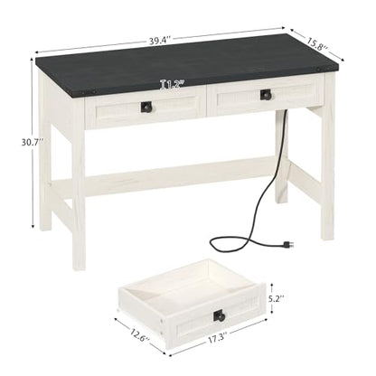 39 Inch Farmhouse Small Computer Desk with Drawers for Bedroom, Home Office - color: Black and White