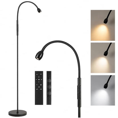 Powfloven LED Reading Floor Lamp, Adjustable Beam Task Floor Lamp with Remote & Touch Control, 2700K–6000K Dimmable Floor Reading Light, Flexible Gooseneck Standing Lamp for Bedroom Living Room