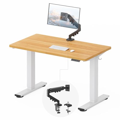 FLEXISPOT EN2 48"x24" Standing Desk Bundle with Monitor Mount, Maple | One-Piece Top, Fully Adjustable Monitor Arm, Clean Cable Management, And Versatile Setup For Home Office, Gaming, And Study - color: Maple Top + White Frame, size: 48x24 | Monitor Arm