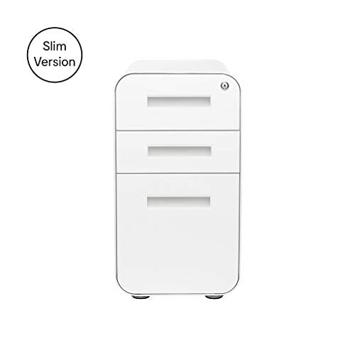 Laura Davidson Furniture Stockpile Slim 3-Drawer Mobile File Cabinet with Lock - Under Desk Metal Filing Cabinet, Legal/Letter File Folders, Wheels and Stationary Feet, Pre-Assembled, White - color: White