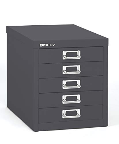 Bisley 5-Drawer Steel MultiDrawer Cabinet - Anthracite Grey - color: Anthracite Grey, size: 5 Drawer