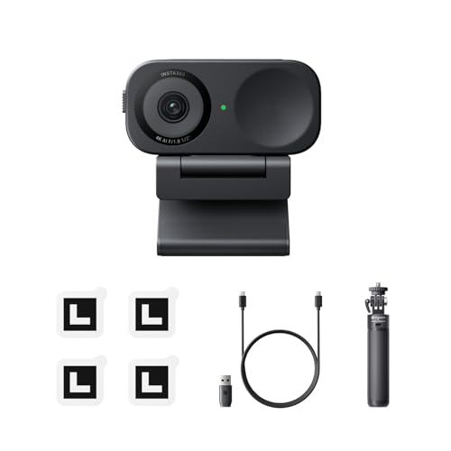 Insta360 Link 2C Tripod Bundle - 4K Webcam for PC/Mac, 1/2" Sensor, Auto Framing, HDR, AI Noise-Canceling Mic, Gesture Control for Streaming, Video Calls, Gaming, Works with Zoom, Teams, Twitch & More - color: Graphite Black, style: Tripod Bundle