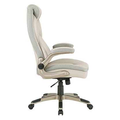 Office Star ECH Series Executive Bonded Leather Office Chair with Lumbar Support and Padded Height Adjustable Arms, Taupe with Cocoa Coated Nylon Base - color: Taupe With Cocoa Coated Nylon Base