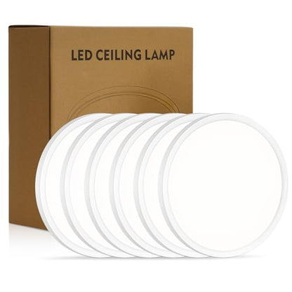 6 Pack 8.6 Inch LED Flush Mount Ceiling Light, ETL ,18W, 1822LM, 3000K/3500K/4000K/5000K/6500K CCT Selectable, 0.66in Ultra Thin Round Flat Panel Ceiling Light Fixture for Bedroom, Kitchen (White) - color: White, size: 8.6"-6pack