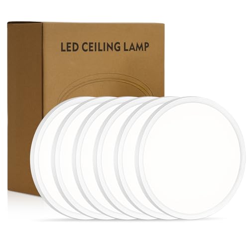 6 Pack 8.6 Inch LED Flush Mount Ceiling Light, ETL ,18W, 1822LM, 3000K/3500K/4000K/5000K/6500K CCT Selectable, 0.66in Ultra Thin Round Flat Panel Ceiling Light Fixture for Bedroom, Kitchen (White) - color: White, size: 8.6"-6pack
