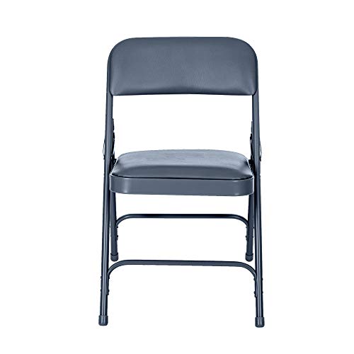 OEF Furnishings OEF1204 Vinyl Cushioned Folding Chairs with Steel Frame, Blue, 4-Pack - color: Blue
