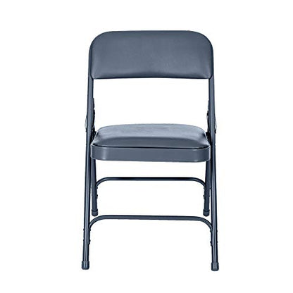 OEF Furnishings OEF1204 Vinyl Cushioned Folding Chairs with Steel Frame, Blue, 4-Pack - color: Blue