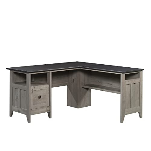 Sauder August Hill L-Shaped Home Office Desk, Farmhouse Corner Desk with File Drawer, Cable Management, Mystic Oak Finish - color: Mystic Oak