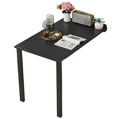 Wall Mounted Folding Table, Flip-up Dining Table Wood Drop-Leaf Desk with Support Legs, L29 x W17.7 x H29.5 Inch, Kitchen Laundry Room Restaurant Office Wall Table (Black) - color: Black