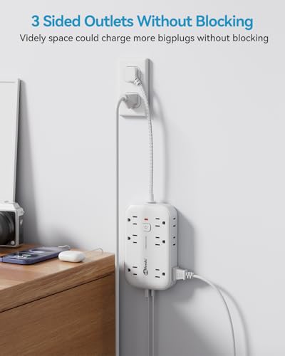 1FT Flat Multi Plug Extender 12 AC Outlets with 6 USB Wall Charger(3 USB C) - size: 1 FT, style: 12AC+3U3C