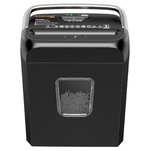 Bonsaii 5-6 Sheet Cross Cut Paper Shredder for Home use, 3.4 Gal Bin | P-4 Security Level, Shreds Credit Cards, Staples & Paper Clips, with Portable Handle, Small Shredder for Home Office - color: Black, size: Crosscut