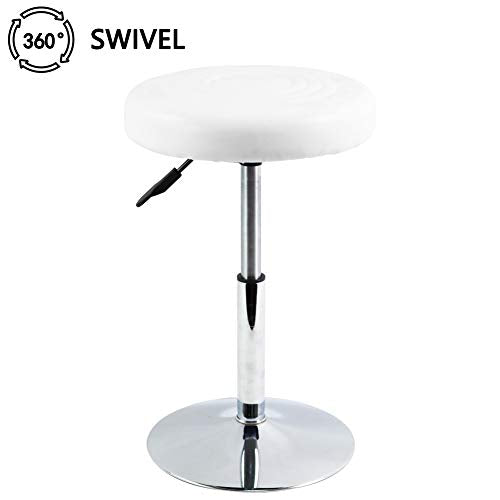 FURWOO Short Round PU Leather Shop Stool Chair Height Adjustable Step Stool Office Chair Vanity Stool Small White - color: White