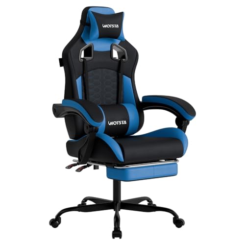Gaming Chair with Footrest, Gaming Chairs PVC Leather Ergonomic Office Gamer Chair Headrest Lumbar Support Racing Style Video Gaming Chair for Office (Black Blue) - color: Blackblue(type-b)
