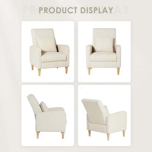 COLAMY Sherpa Accent Living Room Chair, Upholstered Fabric Armchair Reading Side Chair, Single Sofa with Wood Legs and Back Pillow,Cream - color: Cream, size: Set of 1