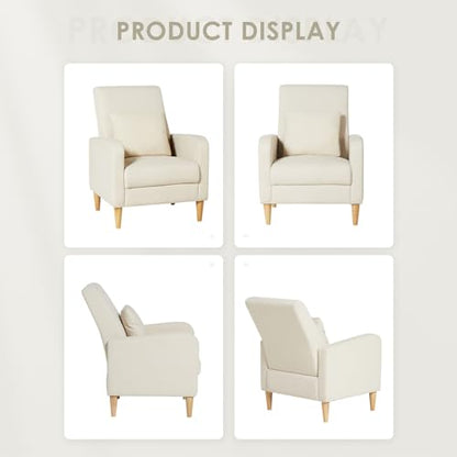 COLAMY Sherpa Accent Living Room Chair, Upholstered Fabric Armchair Reading Side Chair, Single Sofa with Wood Legs and Back Pillow,Cream - color: Cream, size: Set of 1