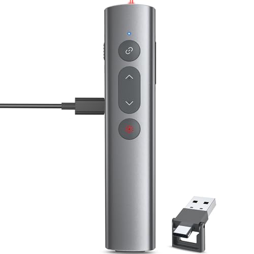Wireless Presentation Clicker PowerPoint Remote: USB C A Presenter PPT Power Point Google Slide Advancer with Laser Pointer Smart Board Clicker for Computer Laptop Mac Projector Office Classroom - style: Metal & Red Laser
