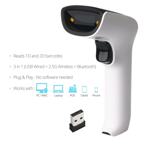 ScanAvenger Wireless Portable 1D&2D Bluetooth Barcode Scanner: Hand Scanner 3-in-1, Cordless, Rechargeable Scan Gun for Inventory - USB Bar Code/QR Reader (1D&2D with No Next Gen Stand)… - style: 1D&2D With No Next Gen Stand