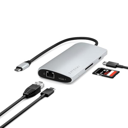 Satechi 8-in-1 USB-C Hub V3, 8K HDMI, 100W Charging, Ethernet, Silver - color: Silver, size: V3