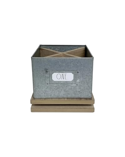 Rae Dunn Pencil Holder Cup - Spinning Metal Pen and Office Supplies 4 Compartment Desktop Organizer Caddy for Office Accessories - Great for Home, School, Classroom, Work - Square Design - color: Light Stain