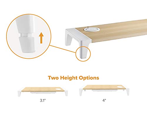 Bostitch Office Wooden Monitor Stand with Wireless Charging Pad, Drawer for Storage, Adjustable Height Riser Includes Removable Non-Skid Rubber Feet - Wood Grain and White (STND-2408WH) - style: Wood-Grain Riser