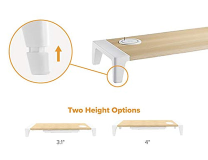 Bostitch Office Wooden Monitor Stand with Wireless Charging Pad, Drawer for Storage, Adjustable Height Riser Includes Removable Non-Skid Rubber Feet - Wood Grain and White (STND-2408WH) - style: Wood-Grain Riser