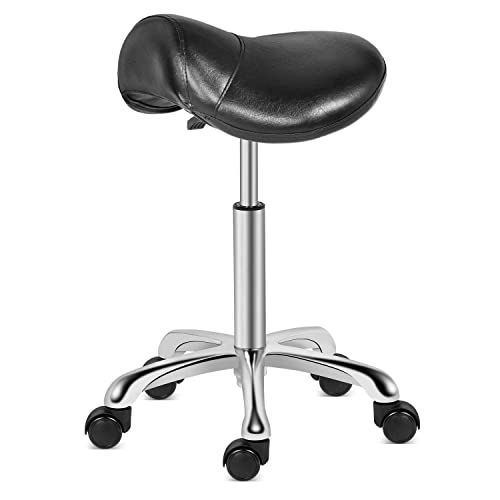 Kaleurrier Rolling Saddle Stool Chair: for Salon Kitchen Swivel Desk Chairs - color: Black, style: Without Back