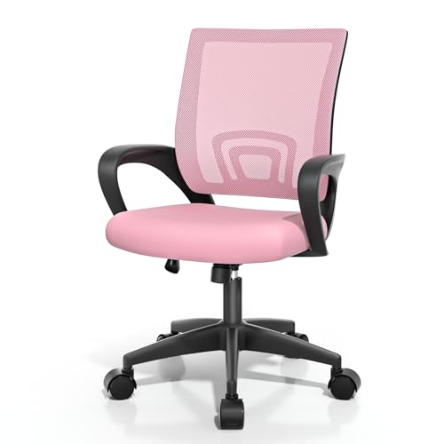 Magshion Ergonomic Office Chair, Mesh Computer Desk Chair, Pink | Mid-Back Swivel, Comfy Lumbar Support, Backrest, Height Adjustable, Fixed Armrests, for Home Work Gaming, 300 LBS Capacity - color: Pink, size: 1 Pack