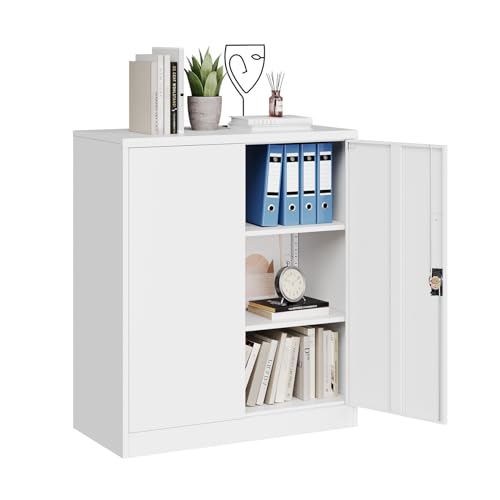 MIIIKO Lockable Storage Cabinet, Small Metal Garage Cabinet with Doors and Shelves, 35.4" Height Base Locker Cabinets 2 Doors - color: White, style: 36"H