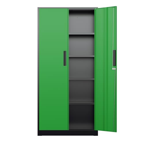 Bonusall 72" Metal Garage Storage Cabinet, 2 Locking Doors & 4 Adjustable Shelves Tall Storage, Heavy Duty Steel Tool Cabinet for Home, Office, Warehouse, School (Black Green) - color: Black&green, size: MSC-72-D16