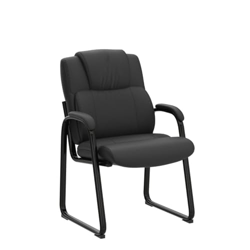 CLATINA Leather Guest Chair with Padded Arm Rest for Reception Meeting Conference and Waiting Room Side Office Home Black with Sled Base 2 Pack - color: Black-seldbase, size: 2 Pack