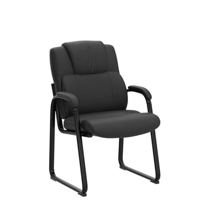 CLATINA Leather Guest Chair with Padded Arm Rest for Reception Meeting Conference and Waiting Room Side Office Home Black with Sled Base 2 Pack - color: Black-seldbase, size: 2 Pack