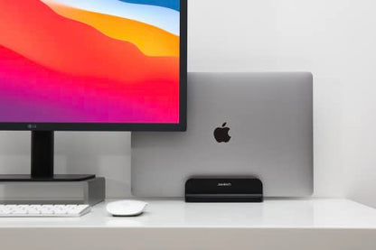Aluminum Laptop Vertical Stand Organizer, Sturdy Laptop Computer Holder Desktop Stand Compatible with new Retina Apple MacBook Pro/Air/Neo, Mac mini & iPad Pro - Black - color: Black