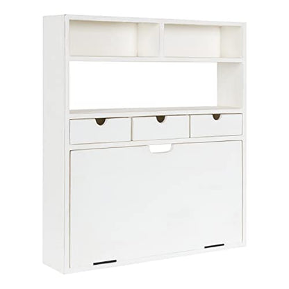 Kate and Laurel Georgie Rustic Wood Floating Desk; 26 x 6 x 30; White; Transitional Computer Desk for Home Office with Folding Design - color: White