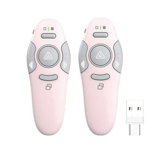 QUI 2 Pack Wireless Presenter PowerPoint Clicker, USB A&C, Pink | RF 2.4G USB Presentation Clicker,Support PowerPoint, Google Slides, Keynote, Compatible with Windows & Mac - color: Pink, style: USB Type-c