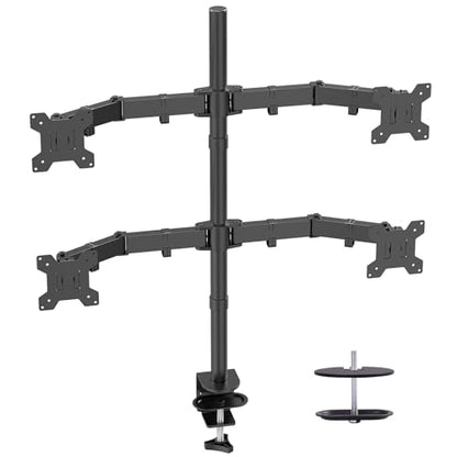 Black Quad Monitor Arm Mount for 13-27 Inch Screens | Ultrawide Screens Up to 34 inch Fully Adjustable Stand with C-Clamp/Grommet Base Max VESA 100x100 Each Screen Capacity 22lbs - size: 4 Arms for 13"-27"