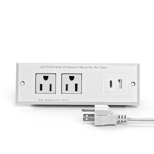 Furniture Recessed Power Strip, Recessed Desk Outlet with USB-A USB-C, in Conference Desk Recessed Power Outlets Socket, Desktop Power Grommet with 1.5M/4.92FT Power Cord - color: White