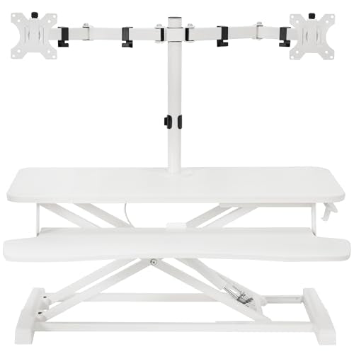 VIVO White 32 in Standing Desk Converter with Monitor Stand, DESK-V000K-M2W - color: White, size: 32"