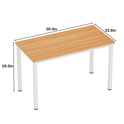 Need Small Teak Computer Desk, 39.4 Inch Sturdy Writing Desk, Compact | White Metal Frame, Teens Study Table, Home Office Desk, Adjustable Feet, Water-Resistant, Dorms & Bedrooms, Easy Assembly - color: Teak & White, size: 39.4 inches