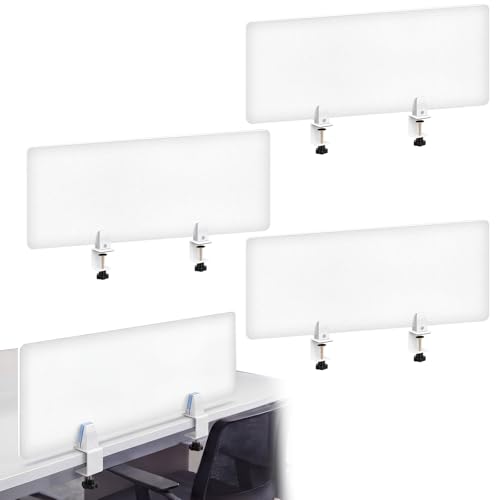 Tatuo 4 Pcs 47.2'' L x 15.8'' W Desk Privacy Panel Frosted Acrylic Office Desk Divider Partition with Adjustable Universal Base for Offices Schools Reception Area Call Centers