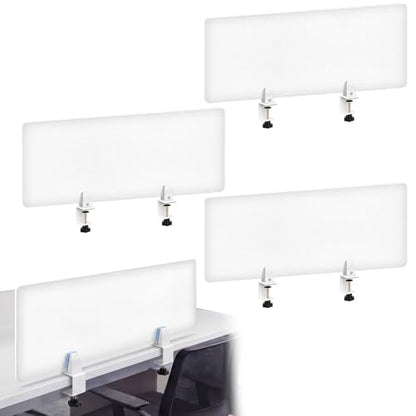Tatuo 4 Pcs 47.2'' L x 15.8'' W Desk Privacy Panel Frosted Acrylic Office Desk Divider Partition with Adjustable Universal Base for Offices Schools Reception Area Call Centers