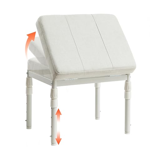Adjustable Ottoman Pouf Footrest, 60 Degree Tilt, Beige | 4-Height, 28 Positions, Iron frame, Foam Cushion, 15.74 x 11.81 x 13.34 in, Under Desk, Living room, Home Office - color: Beige