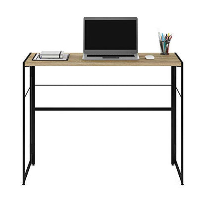 Furinno Riau No Tool/No Assembly/Folding Metal Frame Computer Desk, Sonoma Oak/Black - color: Sonoma Oak/Black, size: 39 inches