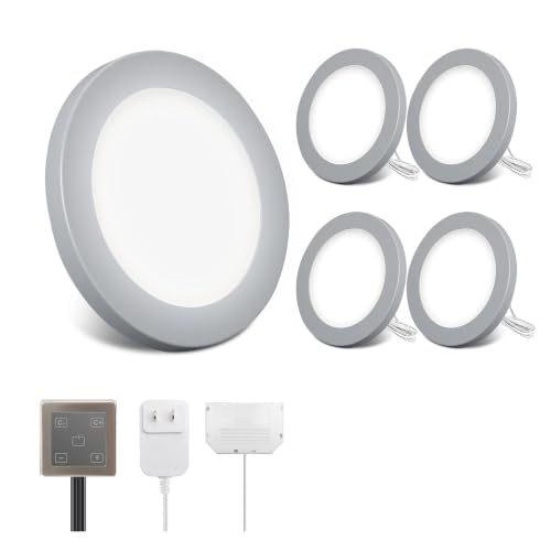V4light Wired LED Puck Lights, Under Cabinet Lighting Touch Dimmer, 4 Pack - color: Gray, size: 4 Pack