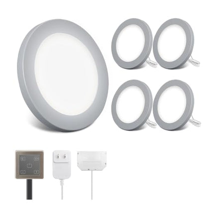 V4light Wired LED Puck Lights, Under Cabinet Lighting Touch Dimmer, 4 Pack - color: Gray, size: 4 Pack