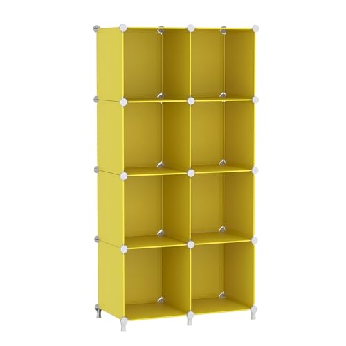 AWTATOS Cube Storage Organizer, 8 Cube Closet Organizers Stackable, Yellow | Portable Closet Storage Cube Shelves, DIY Plastic Bookshelf Clothes Organizer Shelving for Bedroom, Home Office - color: Yellow