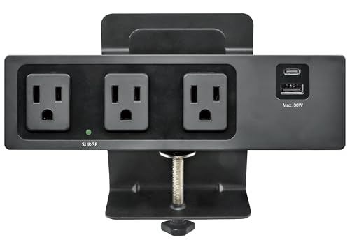 Electriduct Desk Clamp Power Strip Surge Protector 30W USB Type C Fast Charger - 3 AC Outlets, USB-C & USB-A Charging Ports Tabletop Edge Mount Charging Station, UL Listed, 8FT Extension Cord, Black - color: Black, size: 1 Unit